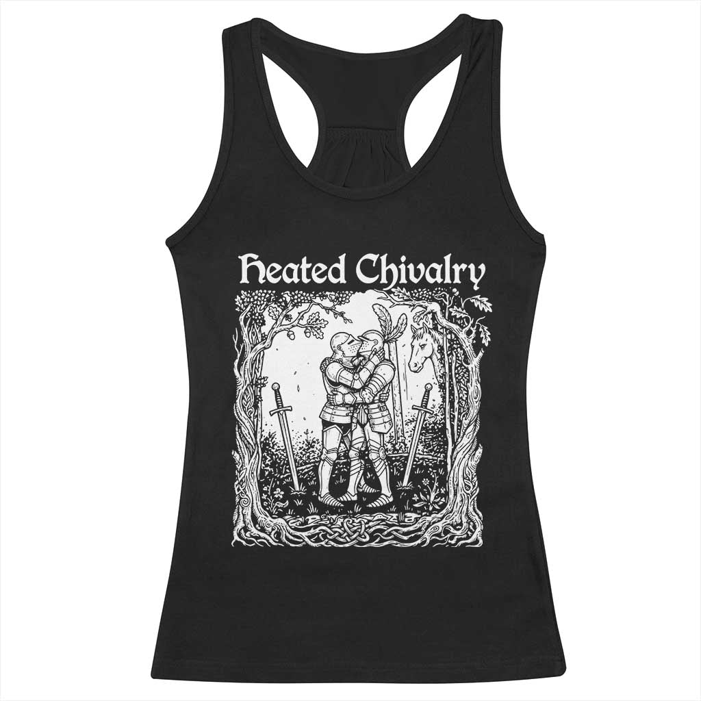 Heated Chivalry Kissing Knights Racerback Tank Top Romantic Funny Medieval Woodcut Fantasy Folklore Graphic TS02 Black Print Your Wear