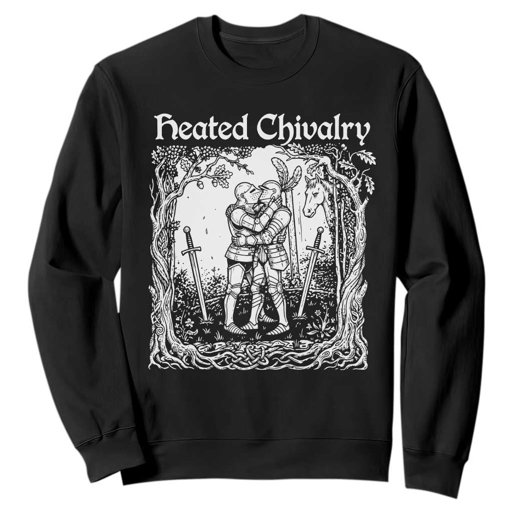 Heated Chivalry Kissing Knights Sweatshirt Romantic Funny Medieval Woodcut Fantasy Folklore Graphic TS02 Black Print Your Wear