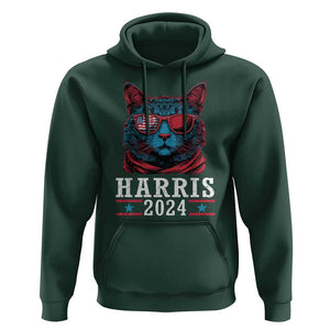 Harris 2024 Hoodie Childless Cat Lady For President American Flag TS02 Dark Forest Green Print Your Wear