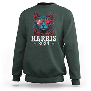 Harris 2024 Sweatshirt Childless Cat Lady For President American Flag TS02 Dark Forest Green Print Your Wear