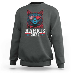 Harris 2024 Sweatshirt Childless Cat Lady For President American Flag TS02 Dark Heather Print Your Wear