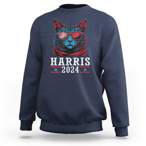 Harris 2024 Sweatshirt Childless Cat Lady For President American Flag TS02 Navy Print Your Wear