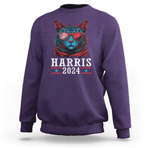 Harris 2024 Sweatshirt Childless Cat Lady For President American Flag TS02 Purple Print Your Wear