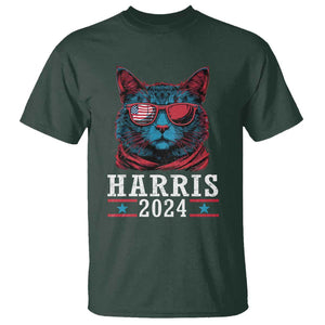 Harris 2024 T Shirt Childless Cat Lady For President American Flag TS02 Dark Forest Green Print Your Wear