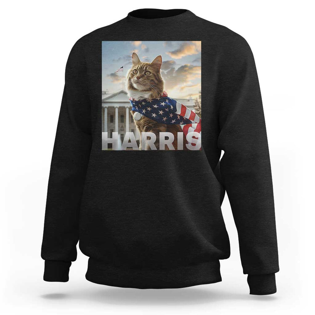 Childless Cat Ladies For Harris 2024 Sweatshirt Kamala For President American Flag Cat Graphic TS02 Black Print Your Wear