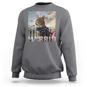 Childless Cat Ladies For Harris 2024 Sweatshirt Kamala For President American Flag Cat Graphic TS02 Charcoal Print Your Wear