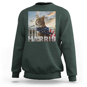 Childless Cat Ladies For Harris 2024 Sweatshirt Kamala For President American Flag Cat Graphic TS02 Dark Forest Green Print Your Wear