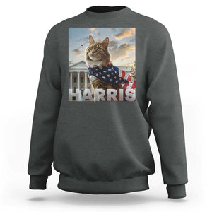 Childless Cat Ladies For Harris 2024 Sweatshirt Kamala For President American Flag Cat Graphic TS02 Dark Heather Print Your Wear