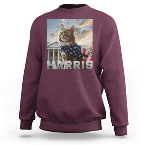 Childless Cat Ladies For Harris 2024 Sweatshirt Kamala For President American Flag Cat Graphic TS02 Maroon Print Your Wear