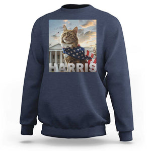 Childless Cat Ladies For Harris 2024 Sweatshirt Kamala For President American Flag Cat Graphic TS02 Navy Print Your Wear