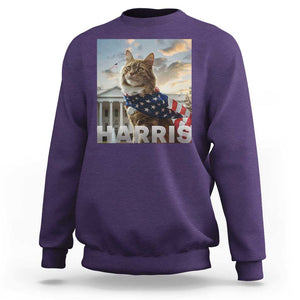 Childless Cat Ladies For Harris 2024 Sweatshirt Kamala For President American Flag Cat Graphic TS02 Purple Print Your Wear