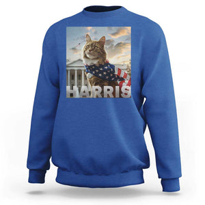 Childless Cat Ladies For Harris 2024 Sweatshirt Kamala For President American Flag Cat Graphic TS02 Royal Blue Print Your Wear