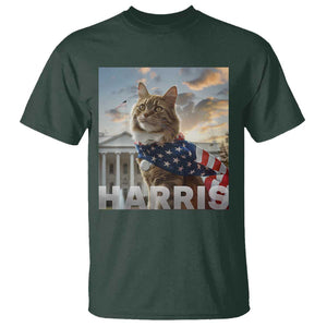 Childless Cat Ladies For Harris 2024 T Shirt Kamala For President American Flag Cat Graphic TS02 Dark Forest Green Print Your Wear