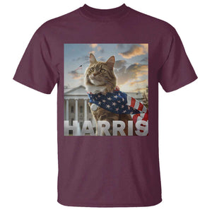 Childless Cat Ladies For Harris 2024 T Shirt Kamala For President American Flag Cat Graphic TS02 Maroon Print Your Wear