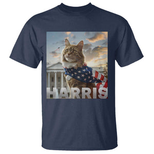 Childless Cat Ladies For Harris 2024 T Shirt Kamala For President American Flag Cat Graphic TS02 Navy Print Your Wear