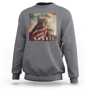 Childless Cat Ladies For Harris 2024 Sweatshirt Kamala For President Retro American Flag Cat Graphic TS02 Charcoal Print Your Wear