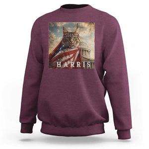 Childless Cat Ladies For Harris 2024 Sweatshirt Kamala For President Retro American Flag Cat Graphic TS02 Maroon Print Your Wear