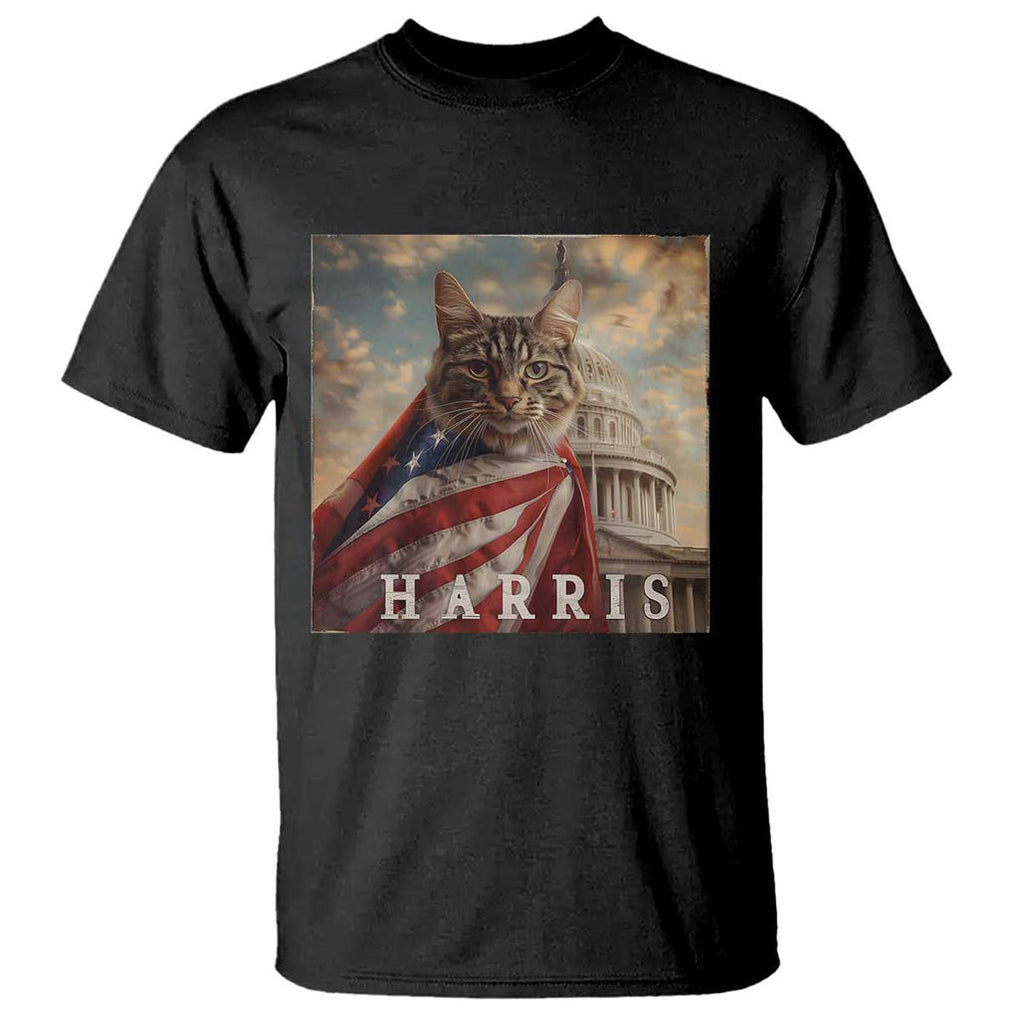 Childless Cat Ladies For Harris 2024 T Shirt Kamala For President Retro American Flag Cat Graphic TS02 Black Print Your Wear