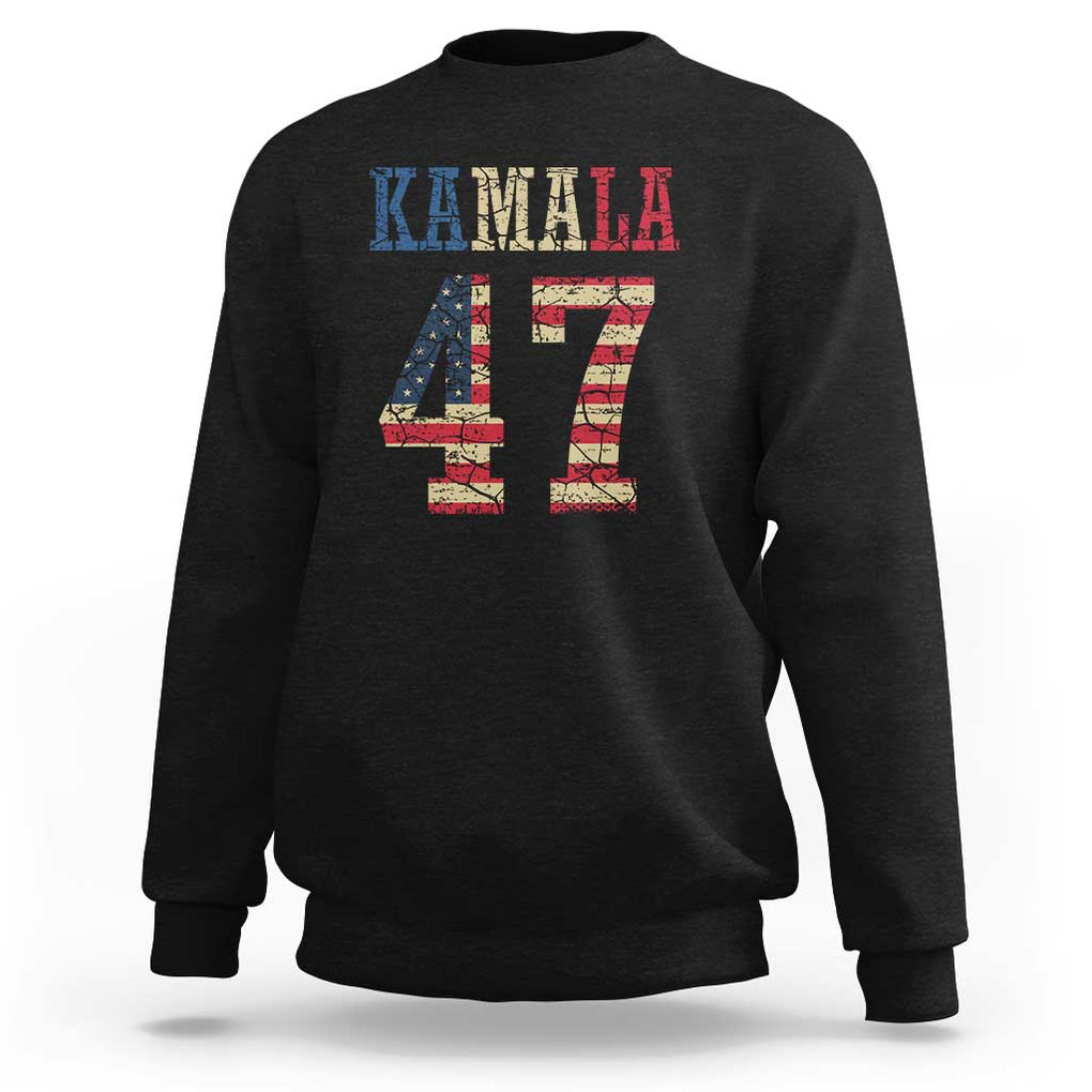 Kamala 47 Sweatshirt Harris 2024 For President Retro American Flag TS02 Black Print Your Wear