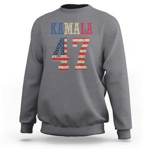 Kamala 47 Sweatshirt Harris 2024 For President Retro American Flag TS02 Charcoal Print Your Wear