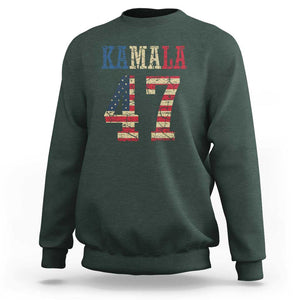 Kamala 47 Sweatshirt Harris 2024 For President Retro American Flag TS02 Dark Forest Green Print Your Wear