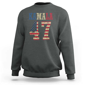 Kamala 47 Sweatshirt Harris 2024 For President Retro American Flag TS02 Dark Heather Print Your Wear