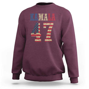 Kamala 47 Sweatshirt Harris 2024 For President Retro American Flag TS02 Maroon Print Your Wear