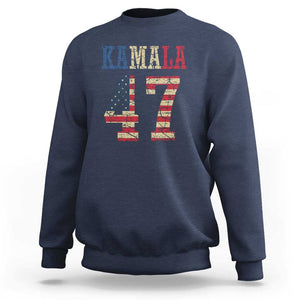 Kamala 47 Sweatshirt Harris 2024 For President Retro American Flag TS02 Navy Print Your Wear