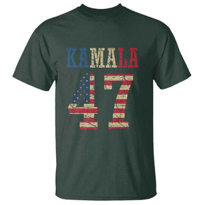 Kamala 47 T Shirt Harris 2024 For President Retro American Flag TS02 Dark Forest Green Print Your Wear