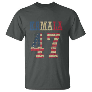 Kamala 47 T Shirt Harris 2024 For President Retro American Flag TS02 Dark Heather Print Your Wear