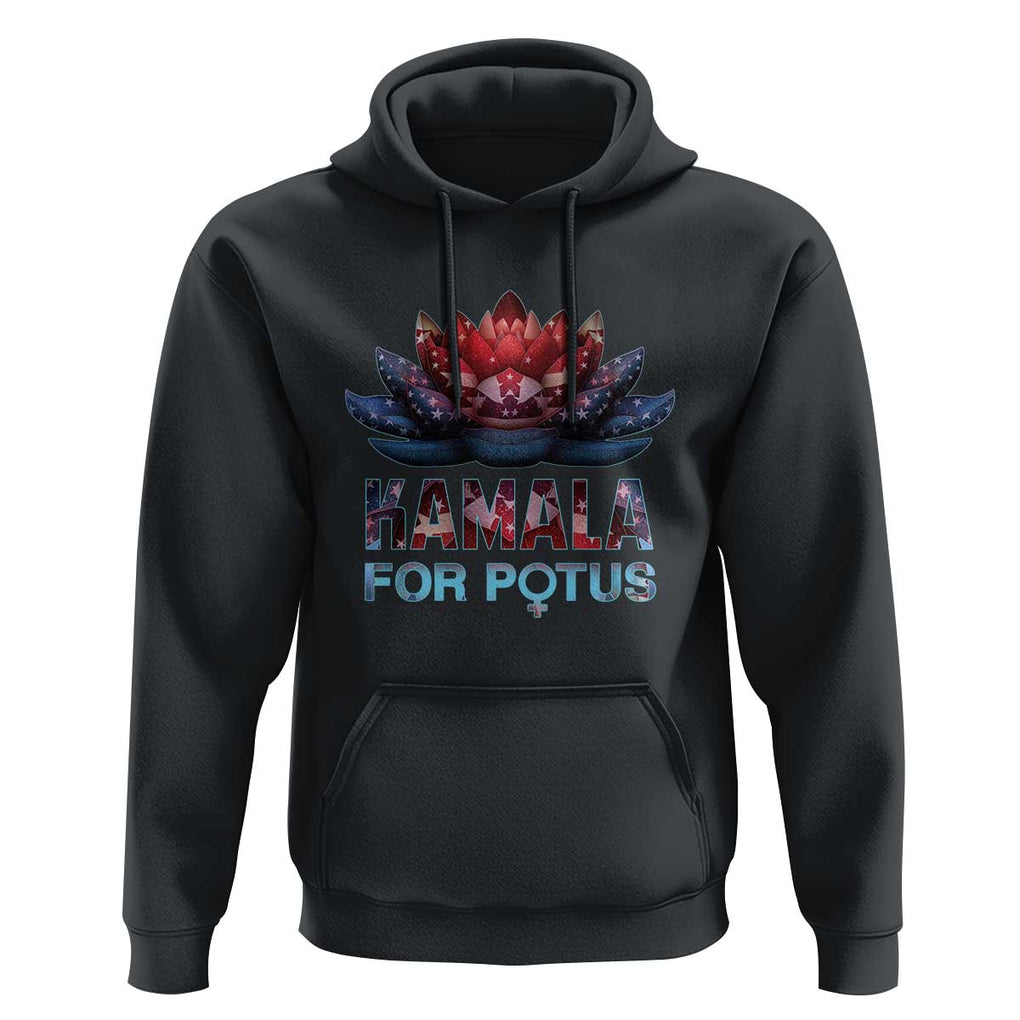 Harris 2024 Hoodie Madam President Kamala For Potus American Flag Lotus TS02 Black Print Your Wear