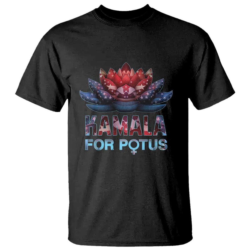 Harris 2024 T Shirt Madam President Kamala For Potus American Flag Lotus TS02 Black Print Your Wear