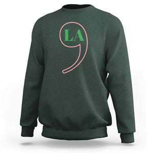 Harris 2024 Sweatshirt Comma La Kamala For President Green Pink Punctuation Mark TS02 Dark Forest Green Print Your Wear