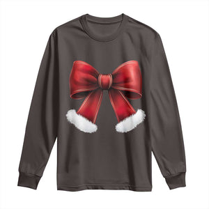 Red Coquette Bow Santa Retro Christmas Vibe Long Sleeve Shirt TS02 Dark Chocolate Print Your Wear