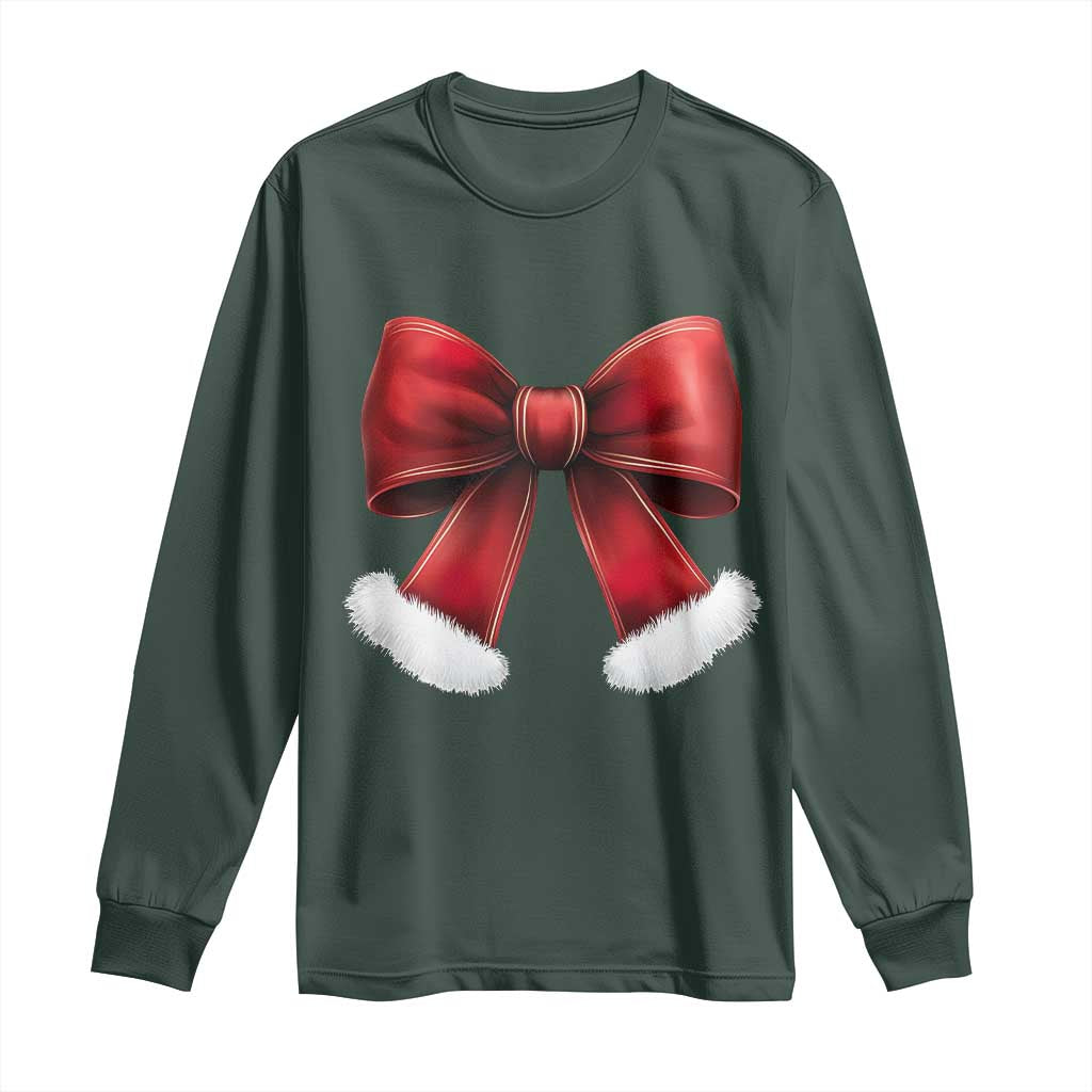 Red Coquette Bow Santa Retro Christmas Vibe Long Sleeve Shirt TS02 Dark Forest Green Print Your Wear