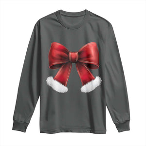 Red Coquette Bow Santa Retro Christmas Vibe Long Sleeve Shirt TS02 Dark Heather Print Your Wear