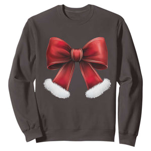 Red Coquette Bow Santa Retro Christmas Vibe Sweatshirt TS02 Dark Chocolate Print Your Wear