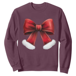 Red Coquette Bow Santa Retro Christmas Vibe Sweatshirt TS02 Maroon Print Your Wear