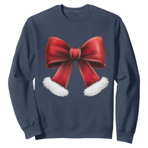 Red Coquette Bow Santa Retro Christmas Vibe Sweatshirt TS02 Navy Print Your Wear