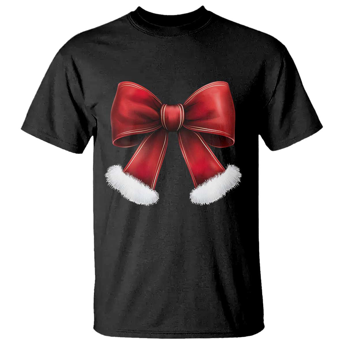 Red Coquette Bow Santa Retro Christmas Vibe T Shirt TS02 Black Print Your Wear