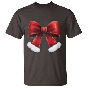 Red Coquette Bow Santa Retro Christmas Vibe T Shirt TS02 Dark Chocolate Print Your Wear