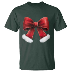 Red Coquette Bow Santa Retro Christmas Vibe T Shirt TS02 Dark Forest Green Print Your Wear