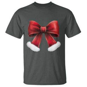 Red Coquette Bow Santa Retro Christmas Vibe T Shirt TS02 Dark Heather Print Your Wear