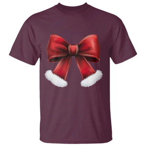 Red Coquette Bow Santa Retro Christmas Vibe T Shirt TS02 Maroon Print Your Wear