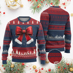 Red Coquette Bow Santa Retro Xmas Vibe Ugly Christmas Sweater TS02 Burgundy Print Your Wear
