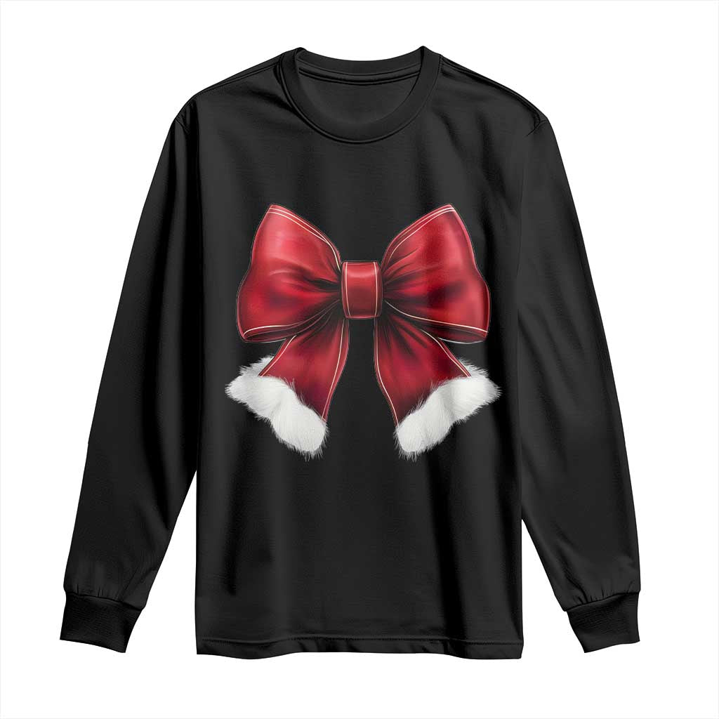 Red Coquette Bow Santa Christmas Vibe Long Sleeve Shirt TS02 Black Print Your Wear