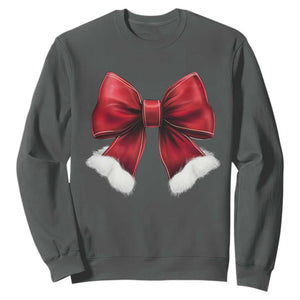 Red Coquette Bow Santa Christmas Vibe Sweatshirt TS02 Dark Heather Print Your Wear