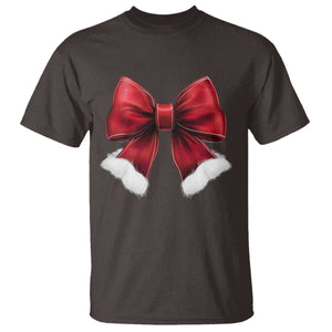 Red Coquette Bow Santa Christmas Vibe T Shirt TS02 Dark Chocolate Print Your Wear