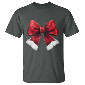 Red Coquette Bow Santa Christmas Vibe T Shirt TS02 Dark Heather Print Your Wear