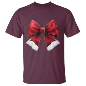 Red Coquette Bow Santa Christmas Vibe T Shirt TS02 Maroon Print Your Wear